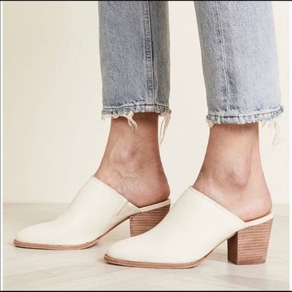 white canvas mules